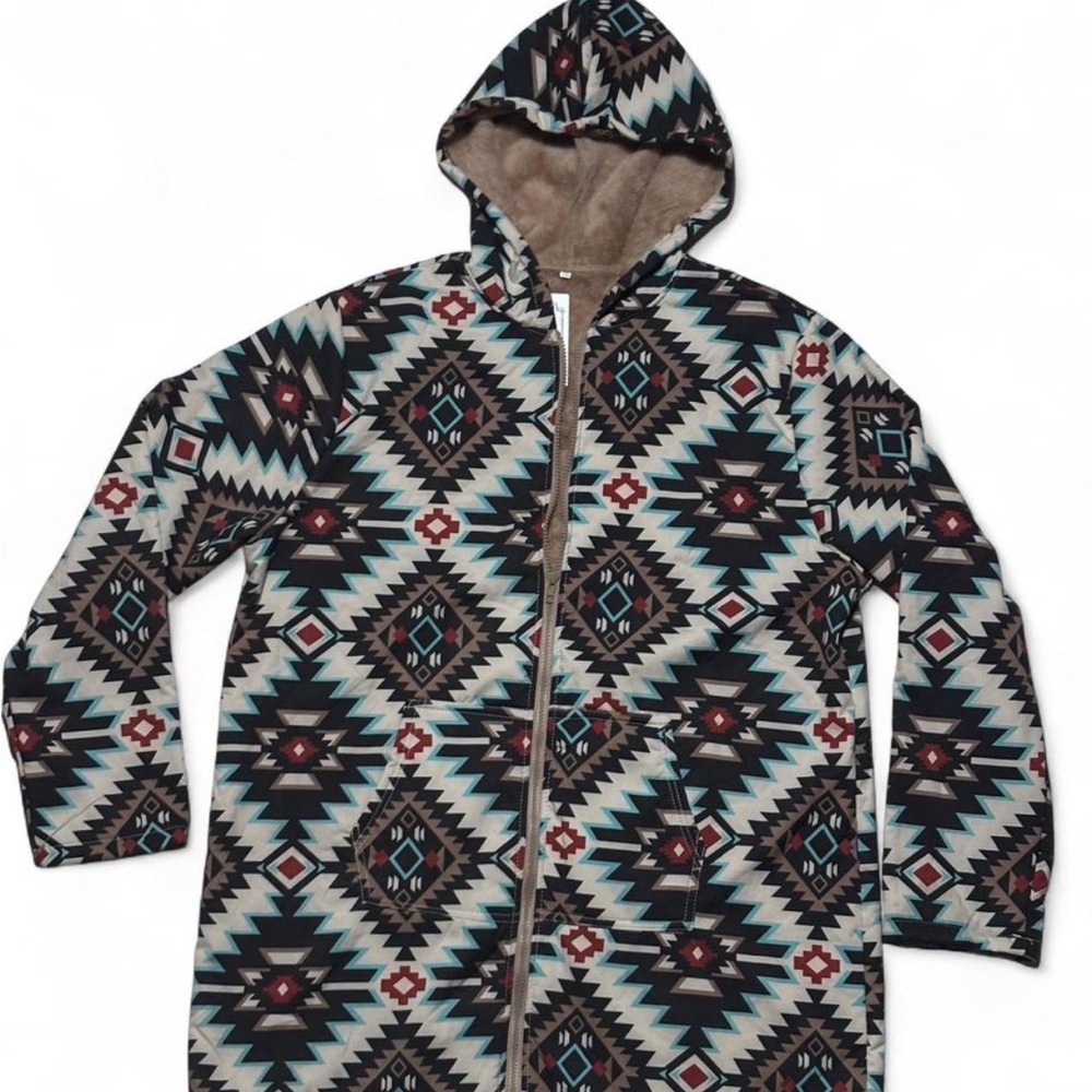 BNWT UNISEX E-RETRO AZTEC PRINT JACKET FLEECE LINING XXL